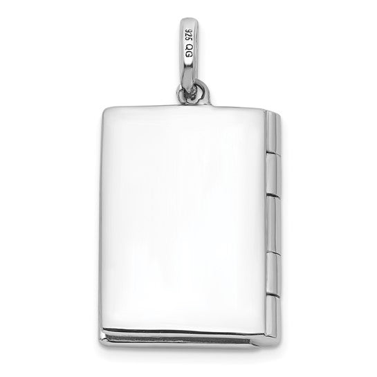 Sterling Silver Rhodium-plated CZ 19mm Book Locket