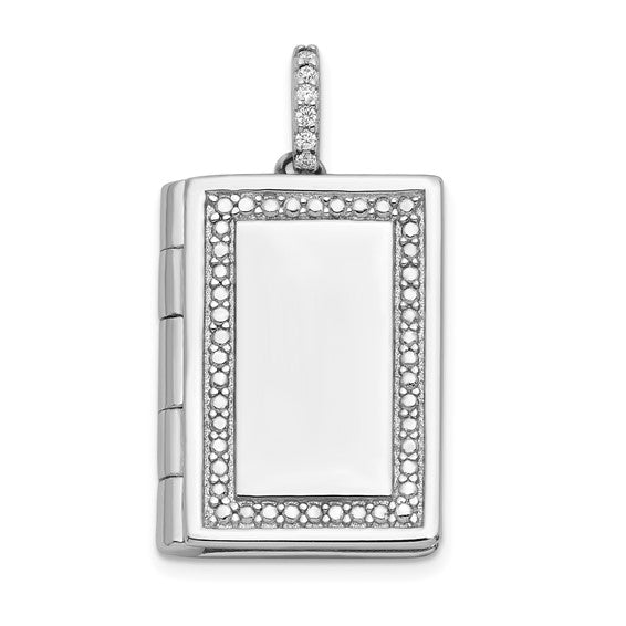 Sterling Silver Rhodium-plated CZ 19mm Book Locket