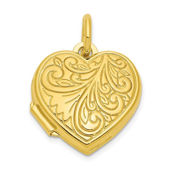 Sterling Silver Gold-tone Polished Filigree Design Heart Locket