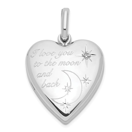 Sterling Silver Rhod-pltd 20mm Diamond LOVE TO MOON Swing Locket