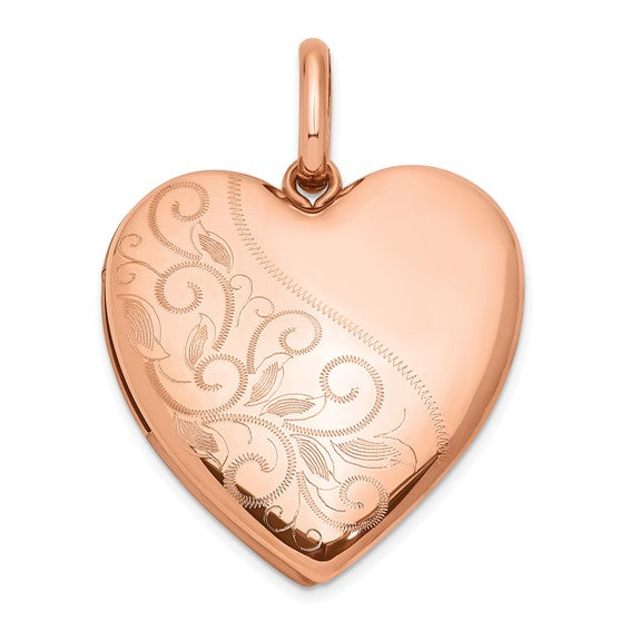 Sterling Silver Rose Gold-plated Scroll 24mm Heart Swing Locket