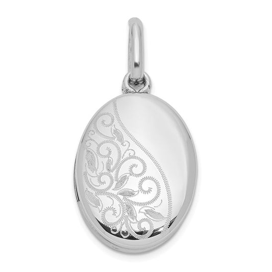 Sterling Silver Rhodium-plated Scroll 18mm Oval Swing Locket