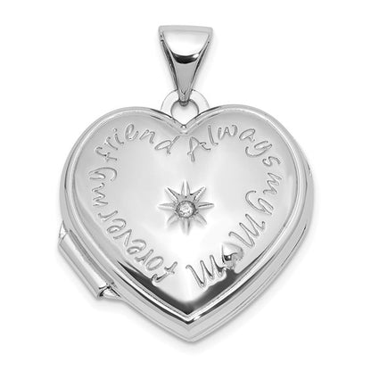 Sterling Silver Rhodium-plated Crystal Heart Locket