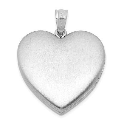 Sterling Silver Rh-plated Satin Epoxy I Love You Floral 24mm Heart Locket