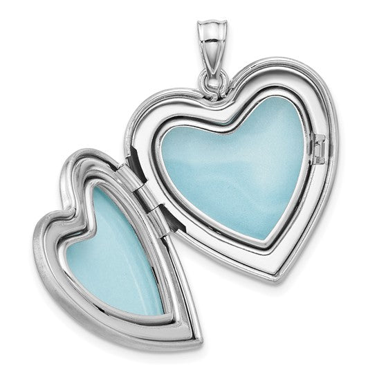 Sterling Silver Rh-plated Satin Epoxy I Love You Floral 24mm Heart Locket