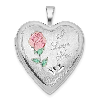 Sterling Silver RH-plate Polish/Satin Epoxy 20mm I Love You Heart Locket