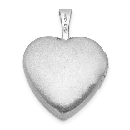 Sterling Silver RH-plated Polished / Satin Epoxy 16mm Floral Heart Locket