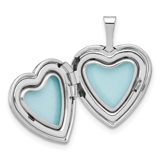 Sterling Silver RH-plated Polished / Satin Epoxy 16mm Floral Heart Locket