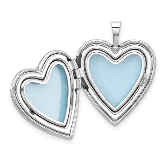 Sterling Silver Rhodium-plated Epoxy 20mm Floral Mom Heart Locket