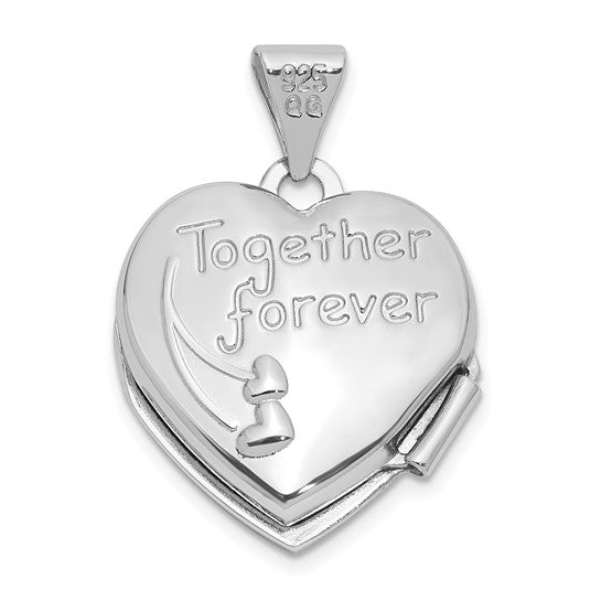 SS Rhodium-plated 15mm Dove Together forever Reversible Heart Locket