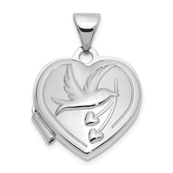 SS Rhodium-plated 15mm Dove Together forever Reversible Heart Locket