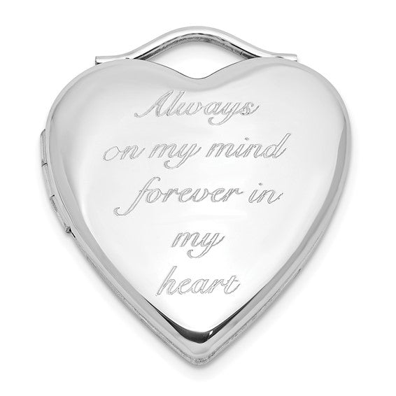 Sterling Silver RH-pl ALWAYS IN MY HEART FOREVER.. 20mm Heart Locket