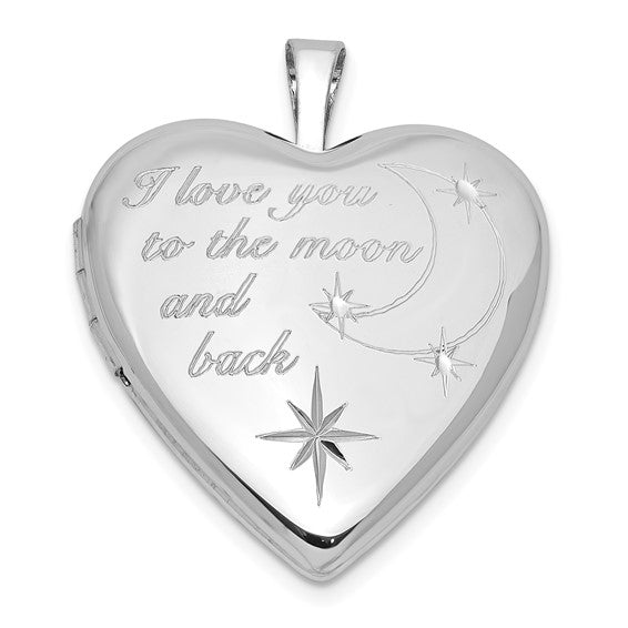 Sterling Silver RH-pl I LOVE YOU TO THE MOON AND.. 20mm Heart Locket