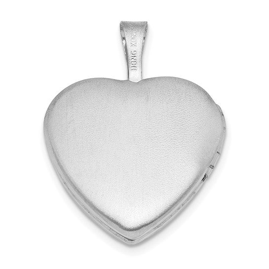 Sterling Silver Rhodium-plated Paw Prints with Heart 16mm Heart Locket
