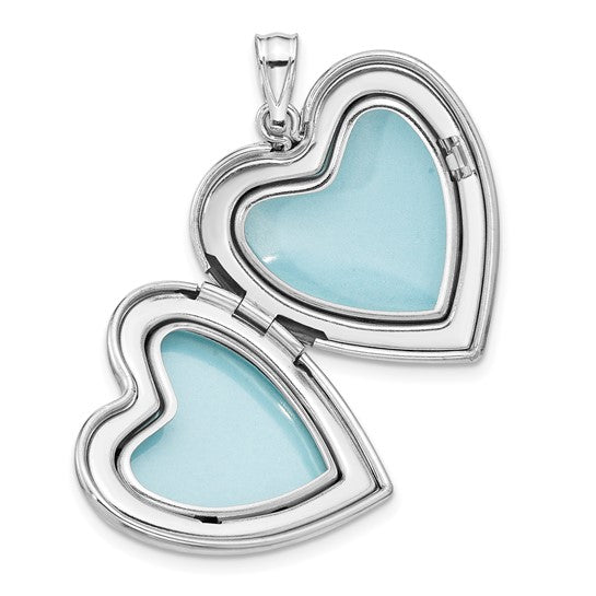 Sterling Silver Rhodium-plated Polished Paw Print 24mm Heart Locket