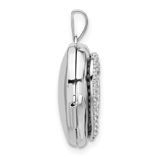 Sterling Silver Rhodium-plated Polished CZ 18mm Heart Locket