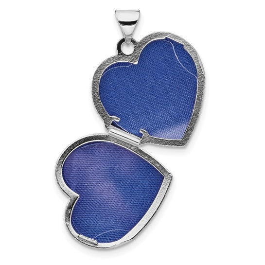 Sterling Silver Rh-pltd Polished Floral Border/ Crest 18mm Heart Locket