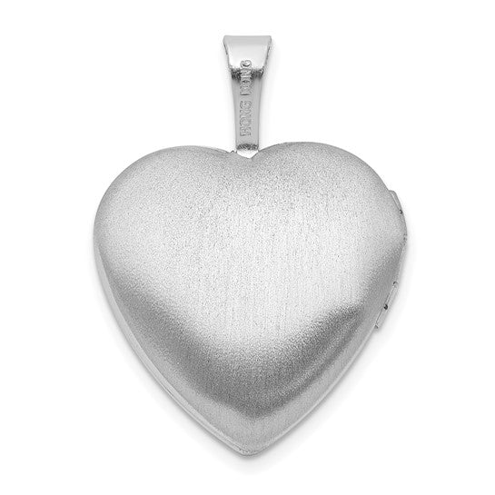 Sterling Silver Rhodium-plated Diamond 16mm Floral Heart Locket