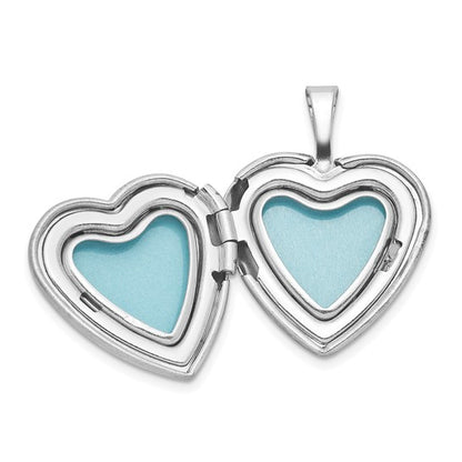 Sterling Silver RH-plated Epoxy Satin Polished Unicorn 16mm Heart Locket