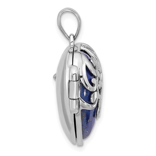 Sterling Silver Rhodium-plated Lapis Lazuli Heart 23mm Locket Pendant