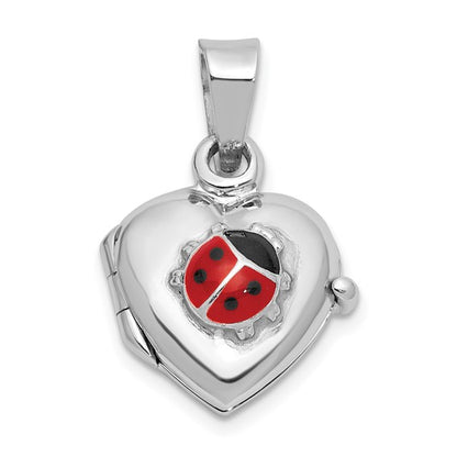 Sterling Silver Rh-plated Enamel 11mm Ladybug Heart Locket Pendant