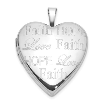 Sterling Silver Rh-plated Polished 20mm Love Faith Hope Heart Locket