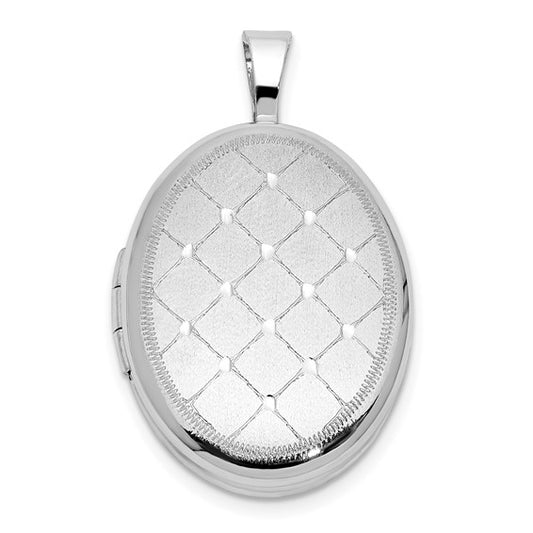 Sterling Silver RH-plated Polished / Satin 19mm Quilt Design Oval Locket