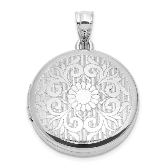 Sterling Silver Rhodium-plated 20mm Floral Filigree Round Locket