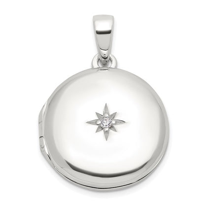 Sterling Silver E-coated CZ 19mm Round Locket