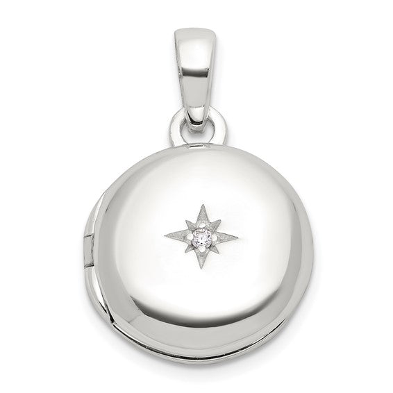 Sterling Silver E-coated CZ 14mm Round Locket
