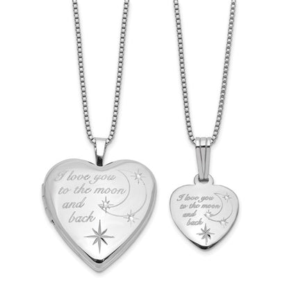 Sterling Silver RH-plated I LOVE YOU... 20mm/12mm Locket/Pendant Set