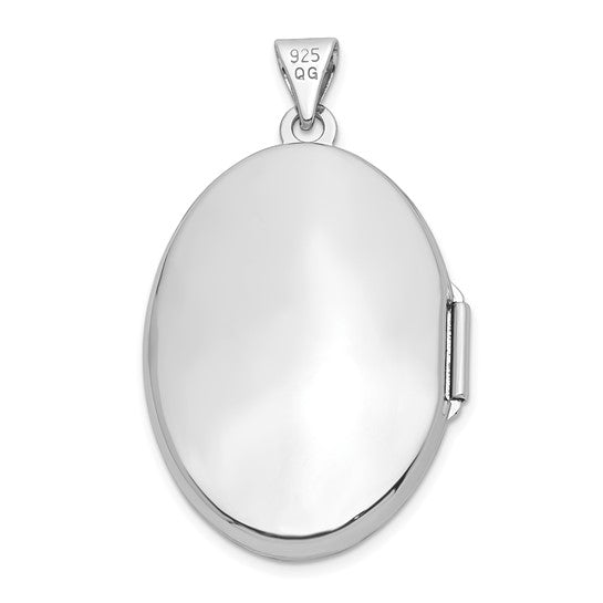 Sterling Silver Rhodium-plated Oval Cross Locket