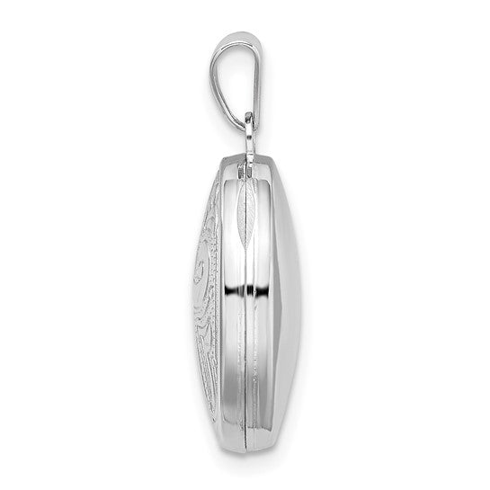 Sterling Silver Rhodium-plated Scroll Design Oval Locket