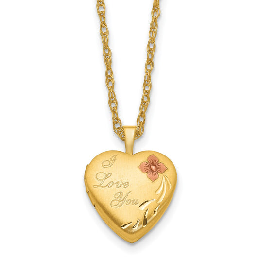 1/20 14K Gold Filled 16mm Enamel Flower I Love You Heart Locket Necklace