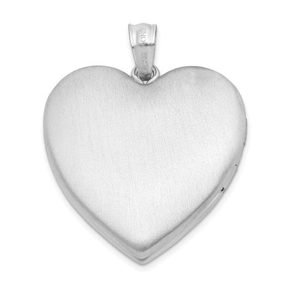 Sterling Silver Rhodium-plated 24mm Enameled Rose Heart Locket