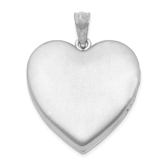 Sterling Silver RH-plated 24mm Satin and D/C with Diamond Cross Heart Locket