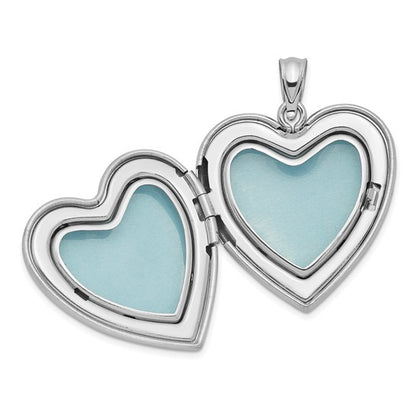 Sterling Silver RH-plated 24mm Satin and D/C with Diamond Cross Heart Locket