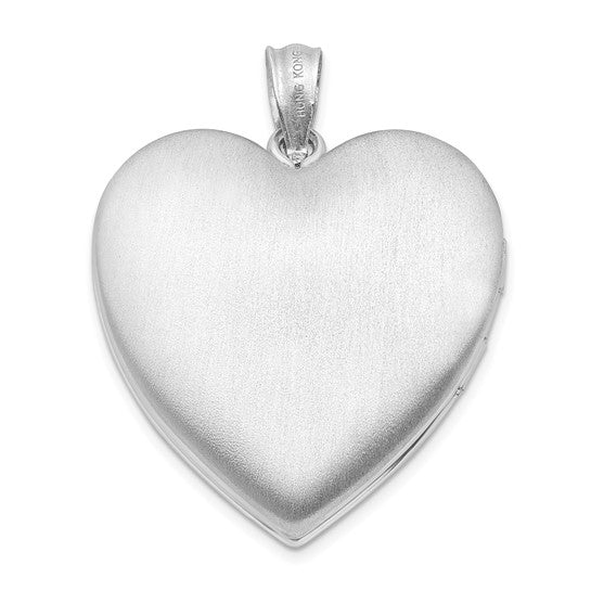 Sterling Silver Rhod-plated 24mm with Diamond Star Design Heart Locket