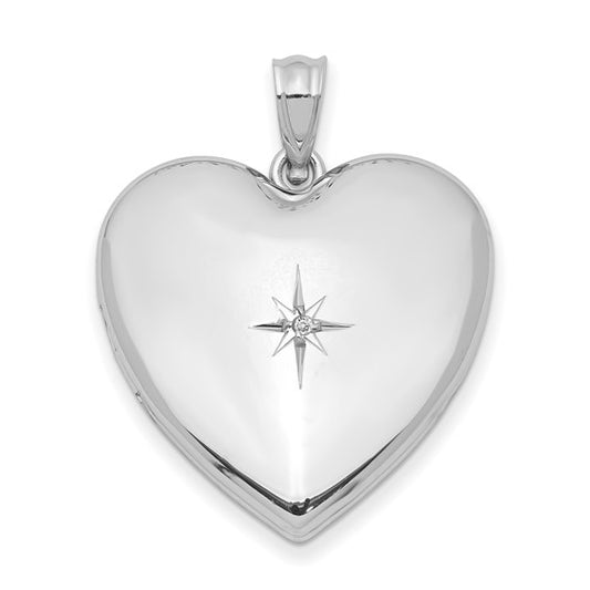 Sterling Silver Rhod-plated 24mm with Diamond Star Design Heart Locket