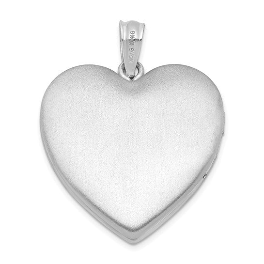 Sterling Silver Rhodium-plated 24mm Enameled Rose with Border Heart Locket