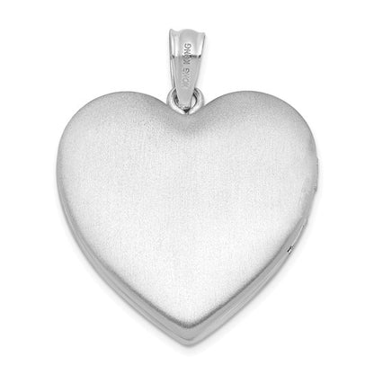 Sterling Silver Rhodium-plated 24mm Enameled Rose with Border Heart Locket
