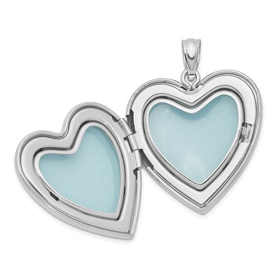 Sterling Silver Rhodium-plated 24mm Polished Swirl Heart Locket