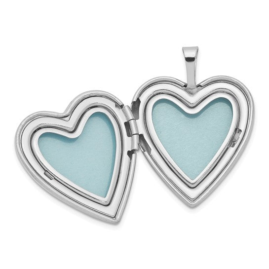 Sterling Silver Rhodium-plated 20mm Enameled Flower and Cross Heart Locket