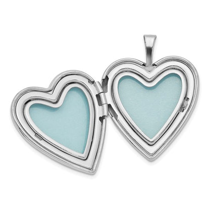 Sterling Silver Rhodium-plated 20mm Footprints Heart Locket