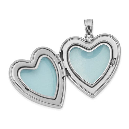 Sterling Silver Rhodium-plated 24mm Swirl Design Heart Locket