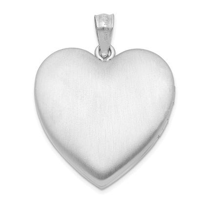 Sterling Silver Rhodium-plated 24mm Polished and Satin Heart Locket