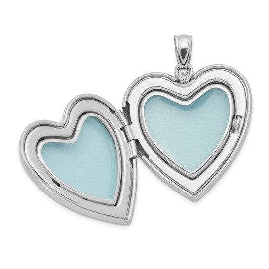 Sterling Silver Rhodium-plated 24mm Polished and Satin Heart Locket