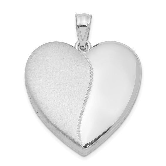 Sterling Silver Rhodium-plated 24mm Polished and Satin Heart Locket