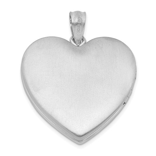 Sterling Silver Rhodium-plated 24mm Enameled Floral Mom Heart Locket