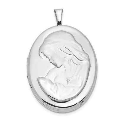 Sterling Silver Rhodium-plated 26mm Mother and Baby Oval Locket
